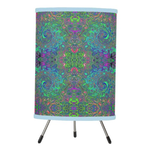 Trippy Chartreuse and Blue Retro Liquid Swirl Tripod Lamp