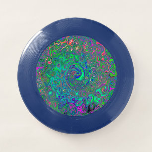 Trippy Chartreuse and Blue Retro Liquid Swirl Wham-O Frisbee