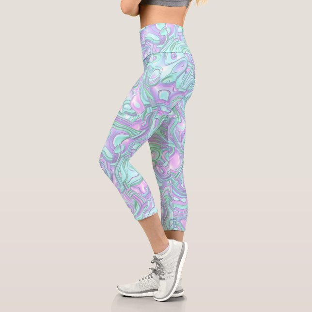 Trippy Colorful 3D Swirls Capri Leggings (Left)