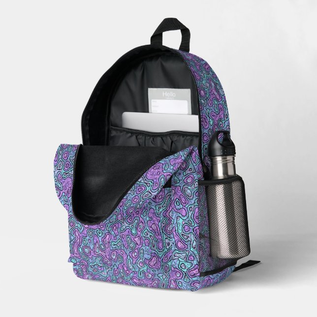Trippy Colorful Blob Printed Backpack (Back Corner Right (Open))