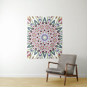 Trippy colorful flower design tapestry