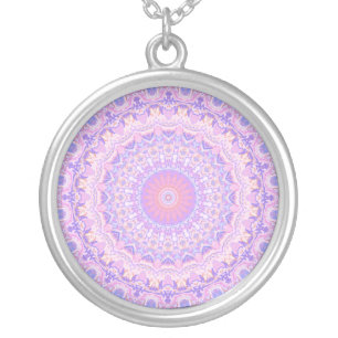 Trippy Colorful Intricate Boho Hippie Mandala Silver Plated Necklace