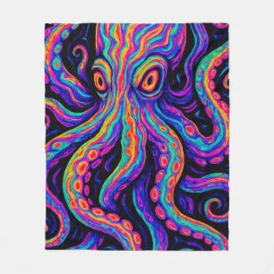 Trippy Colorful Octopus Fleece Blanket