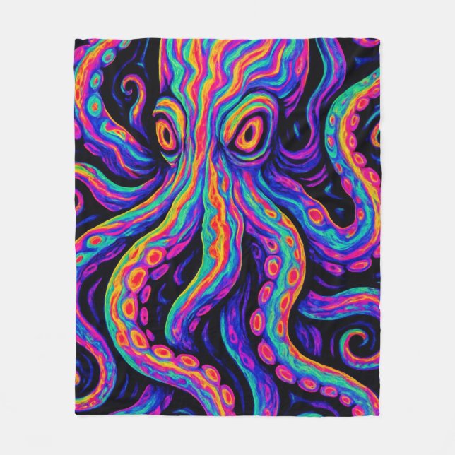 Trippy Colorful Octopus  Fleece Blanket (Front)