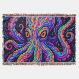 Trippy Colorful Octopus Throw Blanket