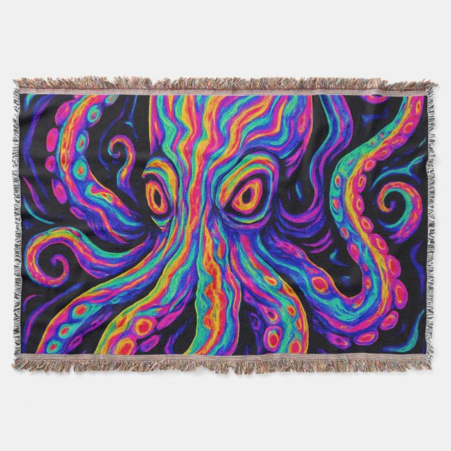 Trippy Colorful Octopus  Throw Blanket (Front)