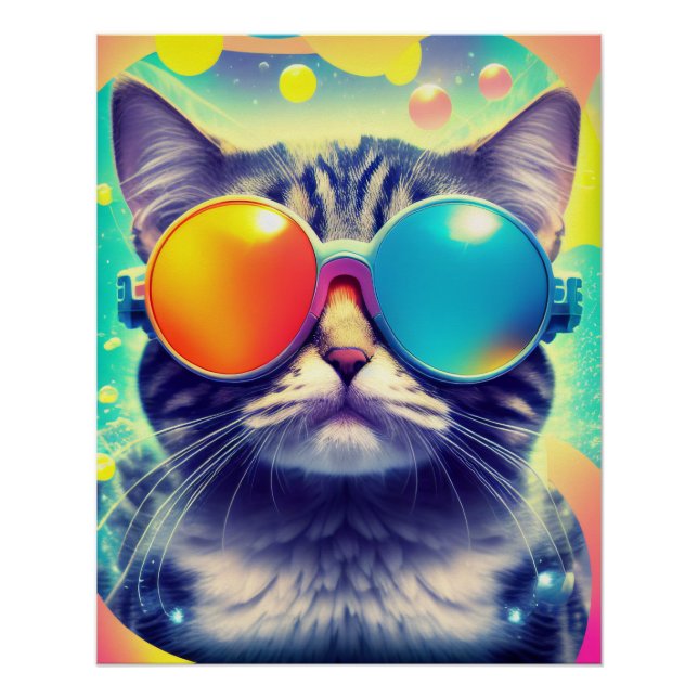Trippy Cool Psychedelic Acid Trip Cat Poster (Front)