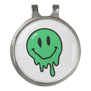 Trippy Dripping Green Melting Smiley Face Aestheti Golf Hat Clip