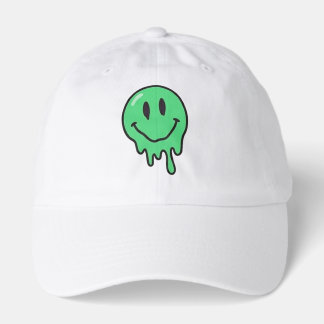 Trippy Dripping Green Melting Smiley Face Aestheti Hat