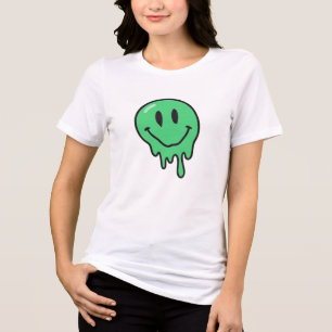 Trippy Dripping Green Melting Smiley Face Aestheti Tri-Blend Shirt