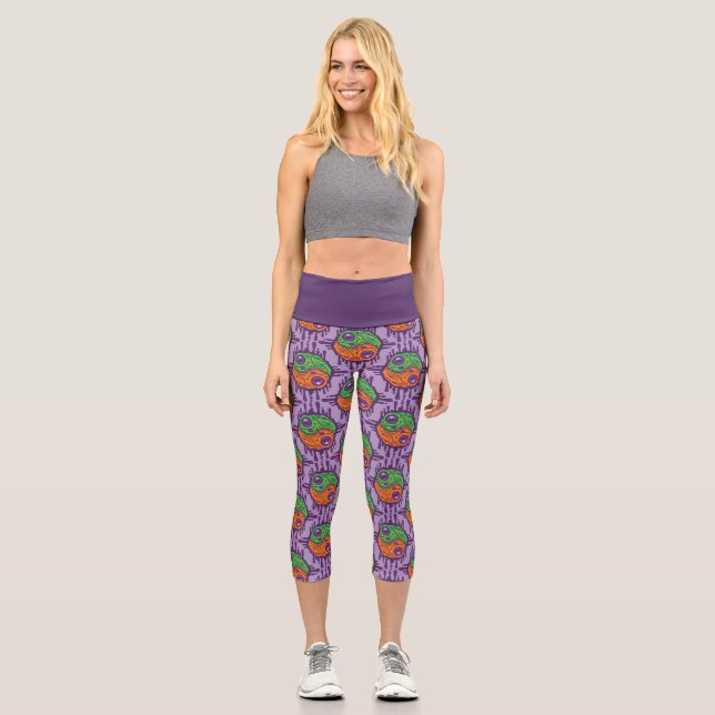 Trippy Drippy Frog Yin Yang Capri Leggings (Front)