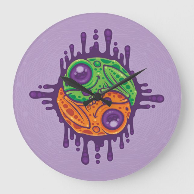 Trippy Drippy Frog Yin Yang Large Clock (Front)