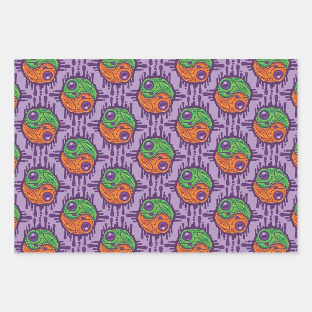 Trippy Drippy Frog Yin Yang Wrapping Paper Sheets (Front)