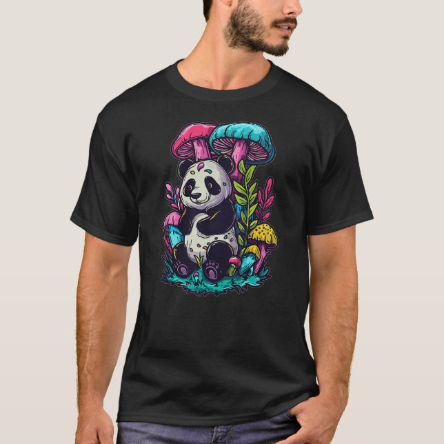 Trippy EDM Mushroom Art Party Panda T-Shirt (Front)