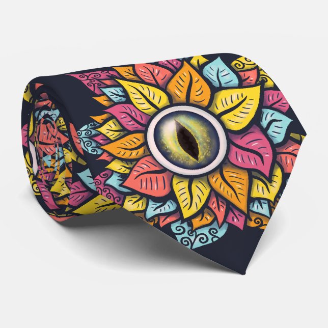 Trippy Eye Flower Weird Surreal Neck Tie (Rolled)