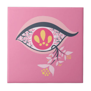 Trippy Eye Pink Floral Psychedelic Surrealist Ceramic Tile