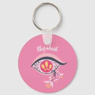 ﻿﻿Trippy Eye Pink Floral Psychedelic Surrealist Keychain
