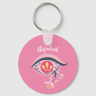 ﻿﻿Trippy Eye Pink Floral Psychedelic Surrealist Keychain