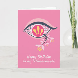 Trippy Eye Pink Floral Psychedelic Surrealist Letterpress Thank You Card