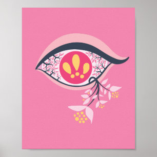 Trippy Eye Pink Floral Psychedelic Surrealist Poster