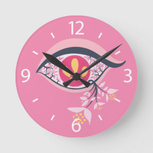 Trippy Eye Pink Floral Psychedelic Surrealist Round Clock