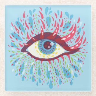 Trippy Eye Psychedelic Art Glass Coaster