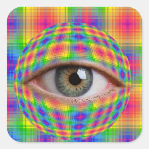 Trippy Eyeball Art Surreal Rainbow Plaid Eye Pri Square Sticker