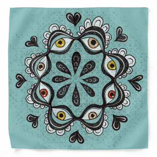 Trippy Eyes with Hearts Boho Gothic Weirdcore Art Bandana