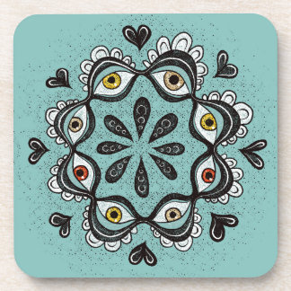 Trippy Eyes with Hearts Boho Gothic Weirdcore Art Beverage Coaster