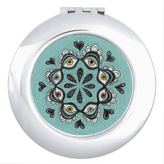 Trippy Eyes with Hearts Boho Gothic Weirdcore Art Compact Mirror
