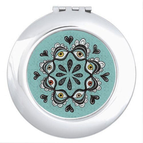 Trippy Eyes with Hearts Boho Gothic Weirdcore Art Compact Mirror