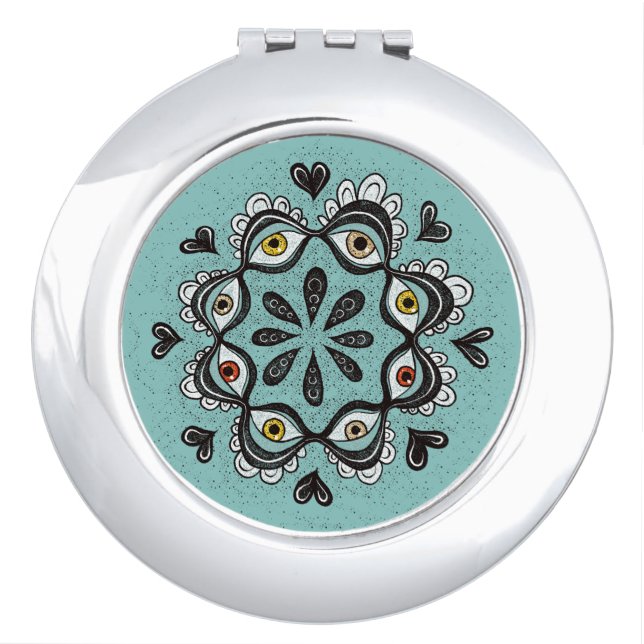 Trippy Eyes with Hearts Boho Gothic Weirdcore Art Compact Mirror (Front)