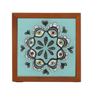Trippy Eyes with Hearts Boho Gothic Weirdcore Art Desk Organizer