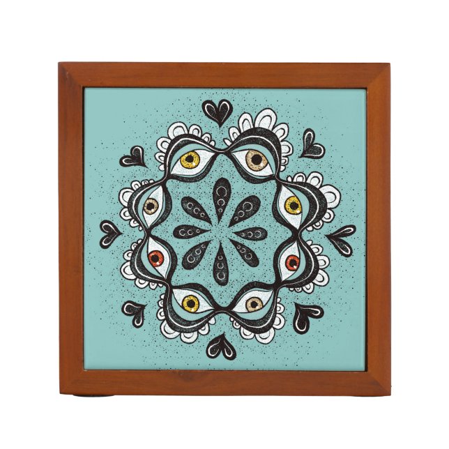 Trippy Eyes with Hearts Boho Gothic Weirdcore Art Desk Organizer (Front)