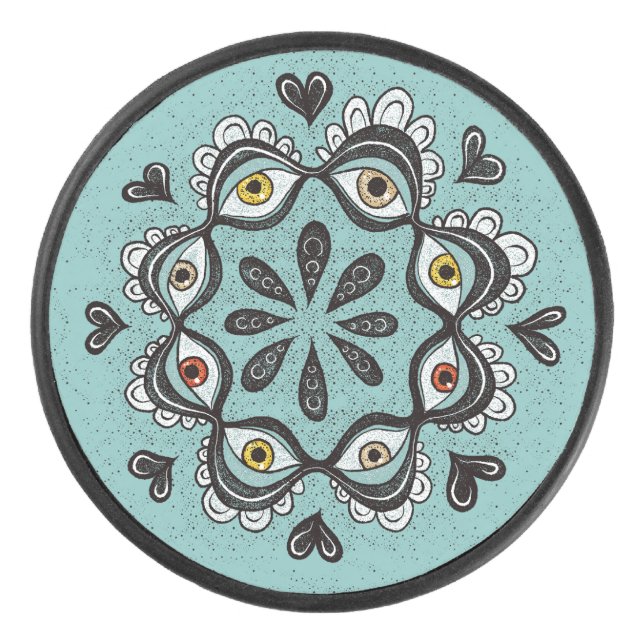 Trippy Eyes with Hearts Boho Gothic Weirdcore Art Hockey Puck (Front)