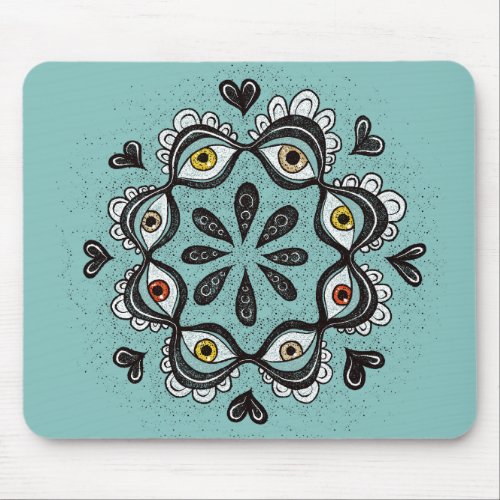 Trippy Eyes with Hearts Boho Gothic Weirdcore Art Mouse Pad