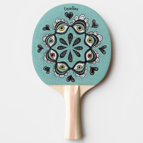 Trippy Eyes with Hearts Boho Gothic Weirdcore Art Ping Pong Paddle