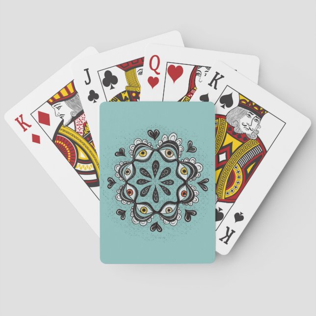 Trippy Eyes with Hearts Boho Gothic Weirdcore Art Poker Cards (Back)