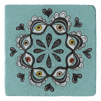 Trippy Eyes with Hearts Boho Gothic Weirdcore Art Trivet