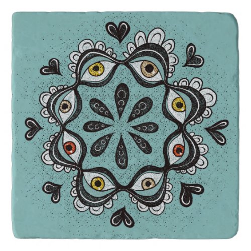 Trippy Eyes with Hearts Boho Gothic Weirdcore Art Trivet