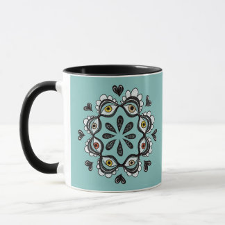 Trippy Eyes with Hearts Surreal Art - Ink Drawing Mug