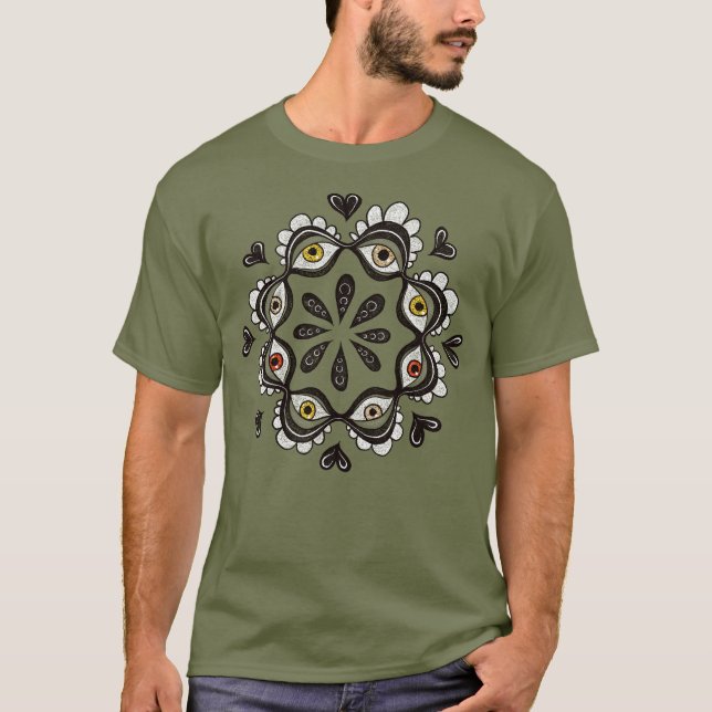 Trippy Eyes with Hearts Surreal Art - Ink Drawing T-Shirt (Front)