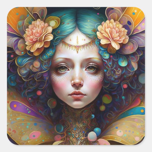 Trippy Fairy Fantasy Art Square Sticker (Front)