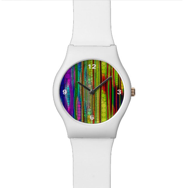 Trippy Florescent striped abstract Wrist Watch (Close Up)