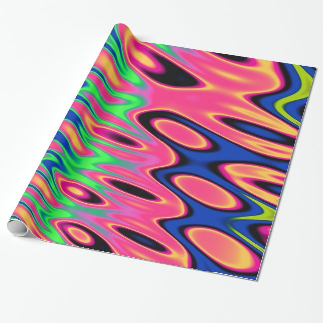 Trippy Florescent Twirls Wrapping Paper (Unrolled)