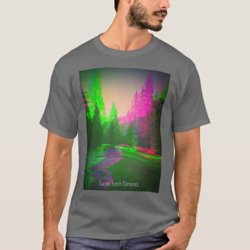 Trippy Forest Psychedelic Nature Mountain Stream H T_Shirt