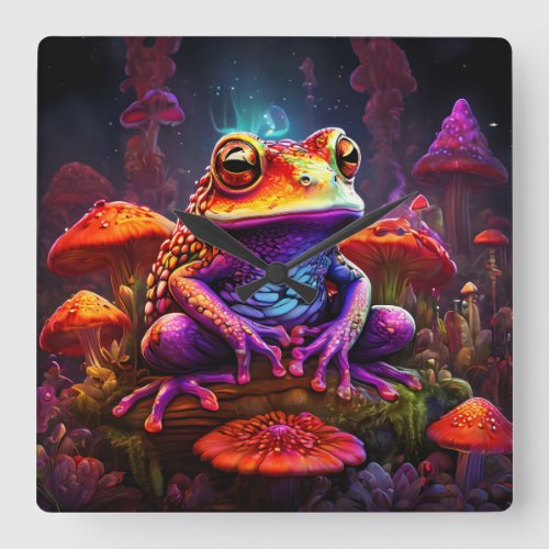 Trippy frog square wall clock