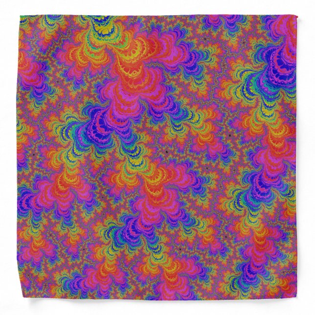 Trippy Funky Bold Vibrant Rainbow Abstract Fractal Bandana (Front)
