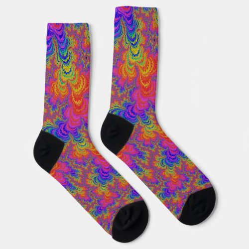 Trippy Funky Bold Vibrant Rainbow Abstract Fractal Socks
