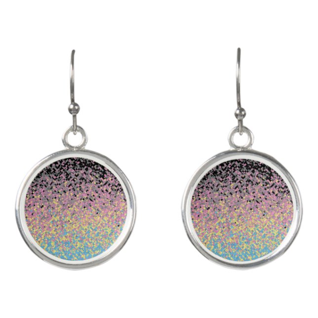 Trippy Funky Pixelated Polygender Pride Flag Earrings (Front)